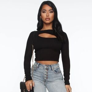 Fashion Nova Long Sleeve Black Crop Top